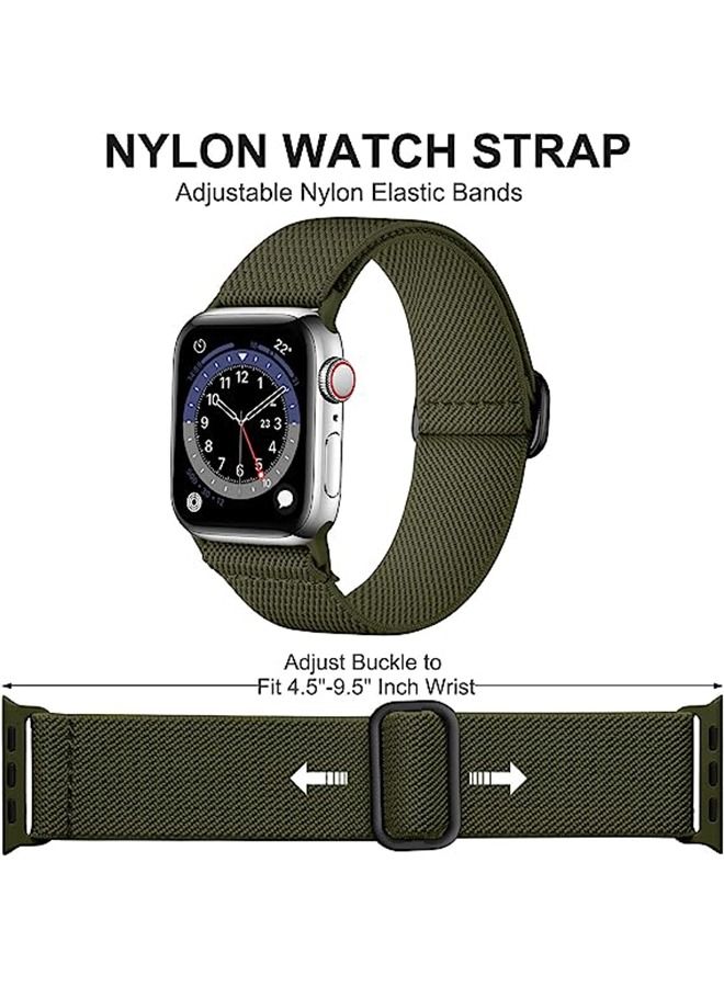 Soft Nylon Elastic Braided Strap For Apple Watch SE Series 8/7/6/5/4/3/2/1 (Army Green, 38mm/40mm/41mm)