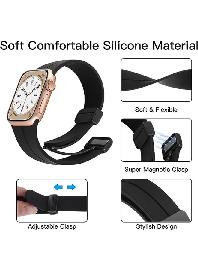 Magnetic Band D-buckle Silicone Sport Strap Replacement WristBand for Apple Watch SE Series 8/7/6/5/4/3/2/1 (38mm/40mm/41mm)