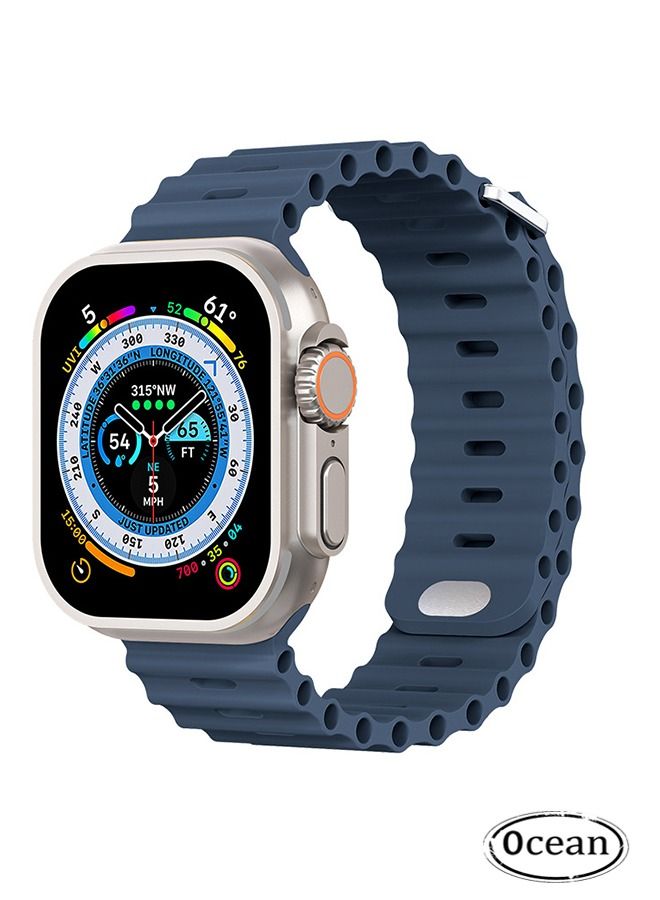 1 Piece Apple Watch Ocean Band 49mm 45mm 44mm 42mm Soft Silicone Loop Strap For iWatch Series Ultra/8/7/SE/6/5/4/3/2/1 Blue