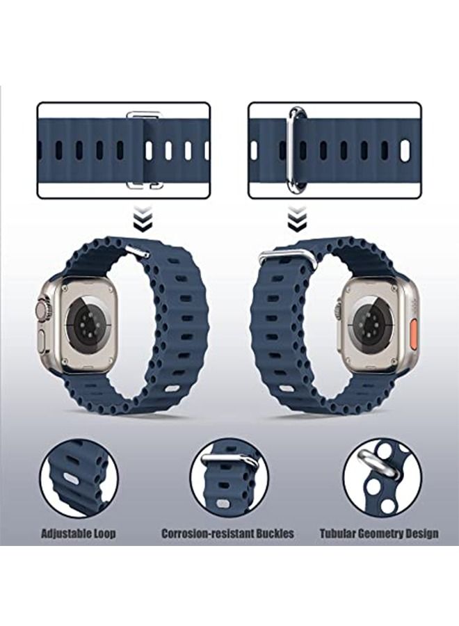 1 Piece Apple Watch Ocean Band 49mm 45mm 44mm 42mm Soft Silicone Loop Strap For iWatch Series Ultra/8/7/SE/6/5/4/3/2/1 Blue
