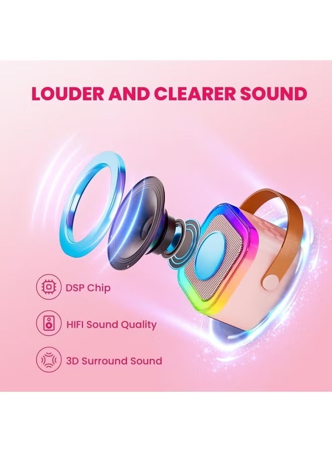 Kids Karaoke Machine, Portable Bluetooth Speaker with Wireless Microphone, Music Player for 4, 5, 6, 7, 8, 9, 10 +Year Old (Pink)