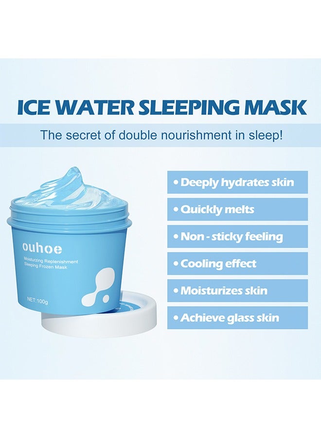 Moisturzing Replenishment Sleeping Frozen Mask,Hydrating and Moisturizing Sleeping Jelly Mask Shrinks Pores Rejuvenates Brightens Skin Refreshes and Moisturizes 100g