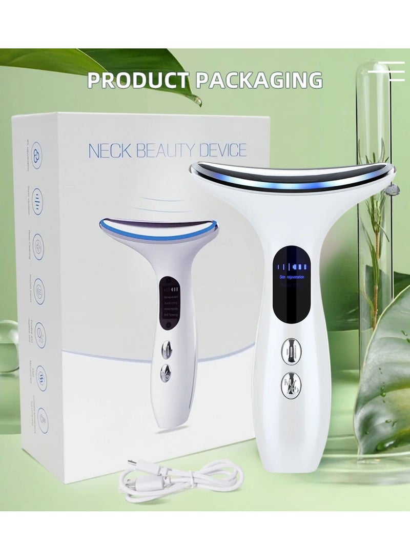 Neck Beauty Device & Face Lifting Massager Hated 3 color Light Led Photon Anti Wrinkle Anti Aging Lighten Neck Lines Beauty machine (White)