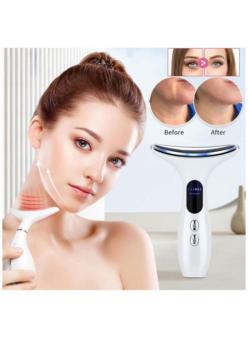 Neck Beauty Device & Face Lifting Massager Hated 3 color Light Led Photon Anti Wrinkle Anti Aging Lighten Neck Lines Beauty machine (White)