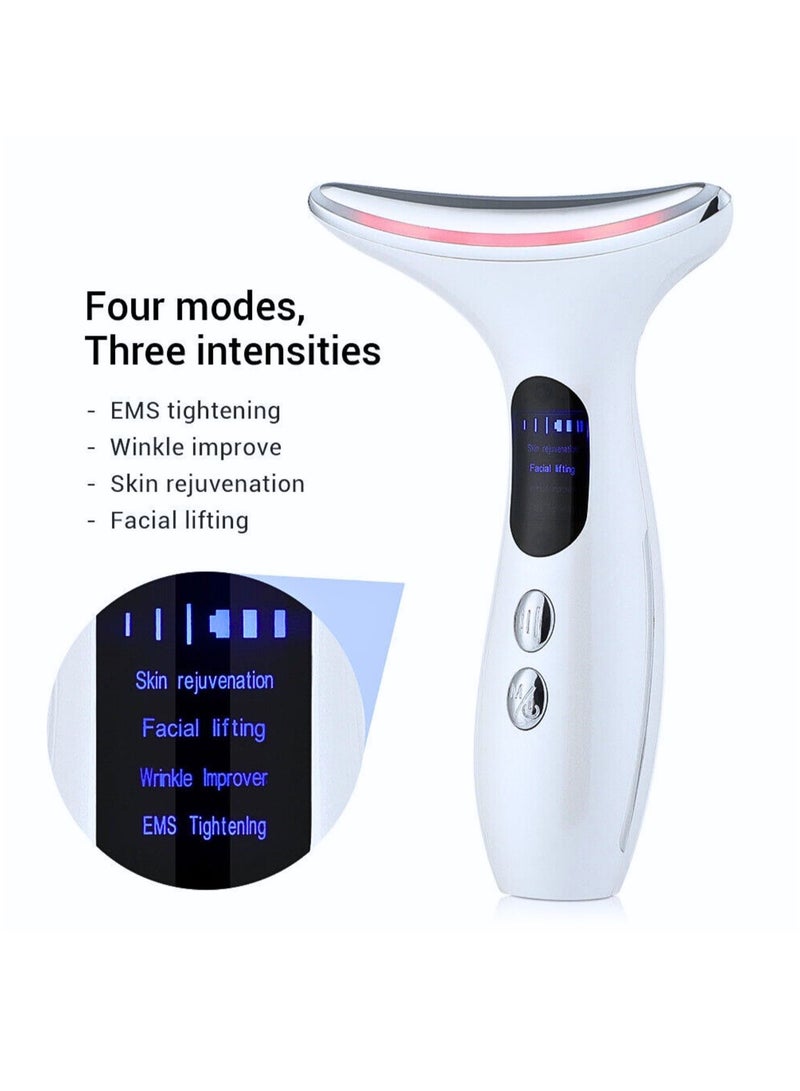 Neck Beauty Device & Face Lifting Massager Hated 3 color Light Led Photon Anti Wrinkle Anti Aging Lighten Neck Lines Beauty machine (White)