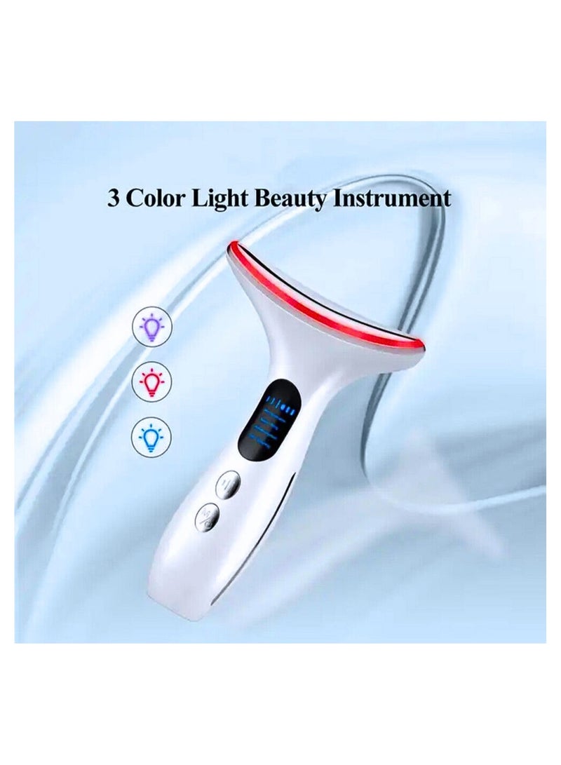 Neck Beauty Device & Face Lifting Massager Hated 3 color Light Led Photon Anti Wrinkle Anti Aging Lighten Neck Lines Beauty machine (White)