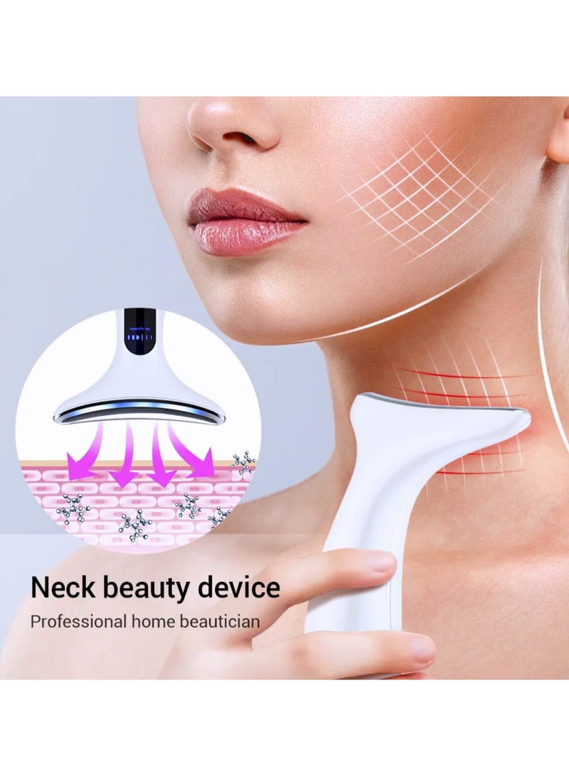 Neck Beauty Device & Face Lifting Massager Hated 3 color Light Led Photon Anti Wrinkle Anti Aging Lighten Neck Lines Beauty machine (White)