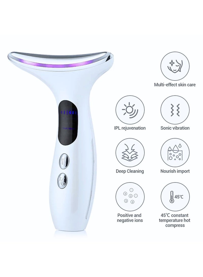 Neck Beauty Device & Face Lifting Massager Hated 3 color Light Led Photon Anti Wrinkle Anti Aging Lighten Neck Lines Beauty machine (White)