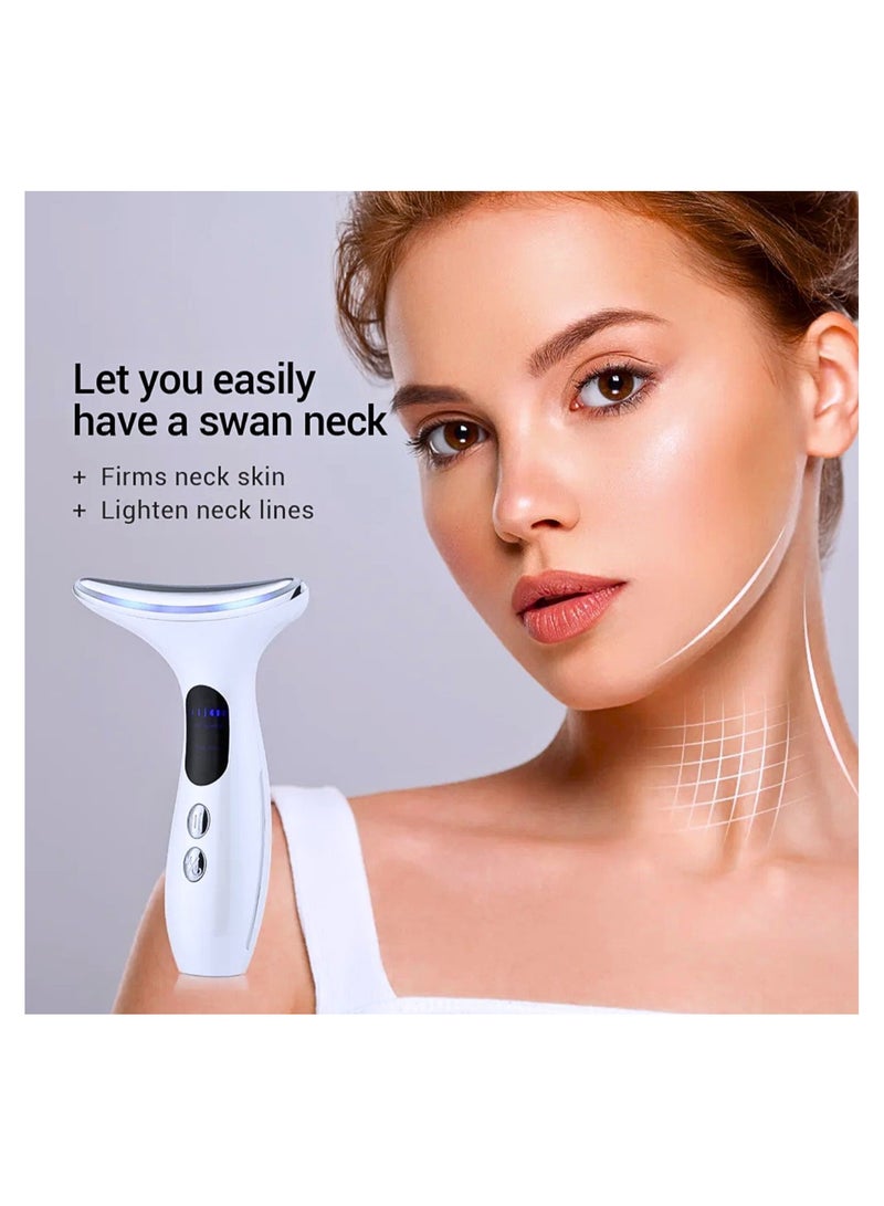 Neck Beauty Device & Face Lifting Massager Hated 3 color Light Led Photon Anti Wrinkle Anti Aging Lighten Neck Lines Beauty machine (White)