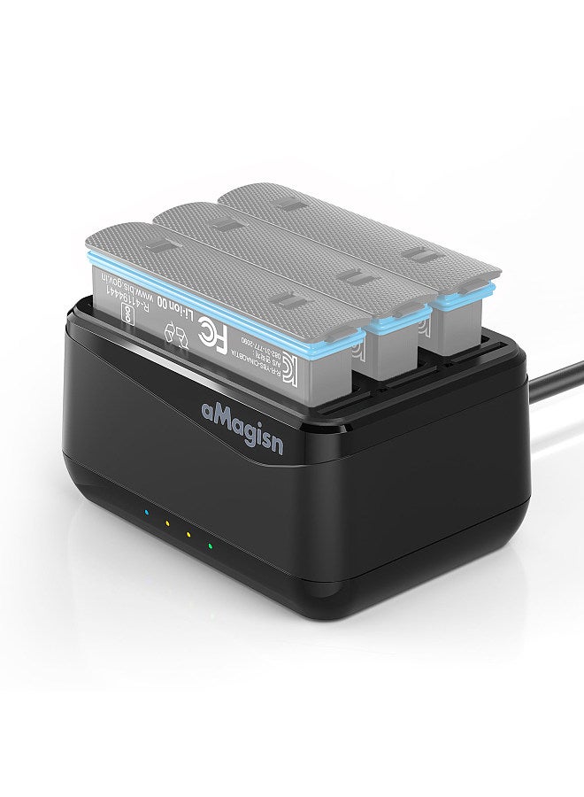 AD12 Panoramic Camera Battery Charger 3-slot Battery Charging Hub Type-C Fast Charging with TF Card Slots Compatible with Insta360 X4 Batteries