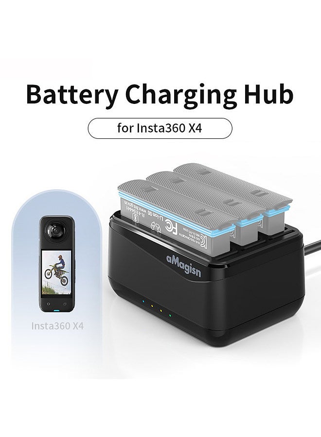 AD12 Panoramic Camera Battery Charger 3-slot Battery Charging Hub Type-C Fast Charging with TF Card Slots Compatible with Insta360 X4 Batteries