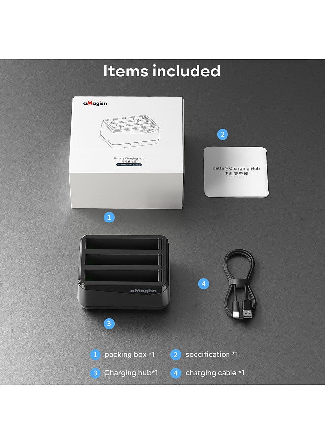 AD12 Panoramic Camera Battery Charger 3-slot Battery Charging Hub Type-C Fast Charging with TF Card Slots Compatible with Insta360 X4 Batteries