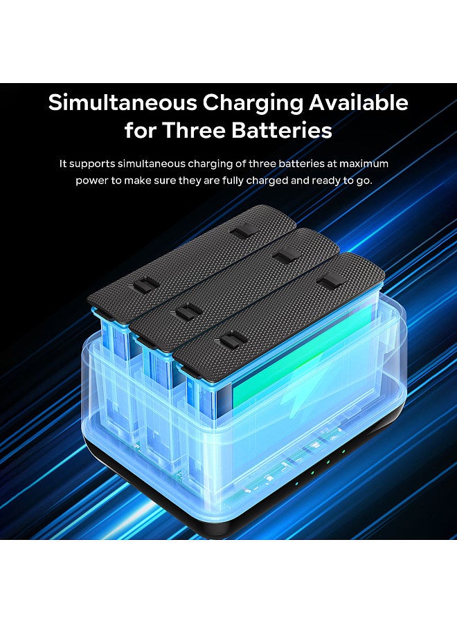 AD12 Panoramic Camera Battery Charger 3-slot Battery Charging Hub Type-C Fast Charging with TF Card Slots Compatible with Insta360 X4 Batteries