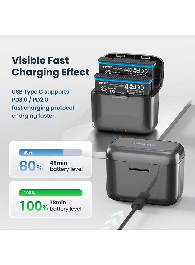 AD13 2-slot Battery Charger Portable PD3.0/ PD2.0 Fast Charging Box Battery Charging Case with TF Card Storage Slots Replacement for Insta360 X4 Batteries