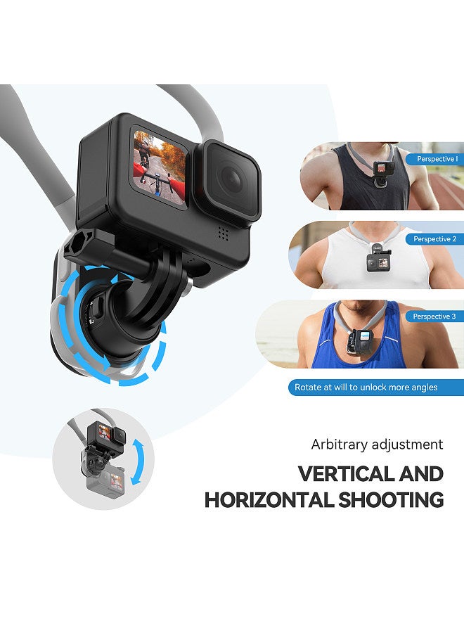 U-Shaped Quick Release Neck Holder Mount 2.0 Max Neck Mount Chest Holder with Chest Strap Replacement for GoPro Hero 12/11/10 Insta360 X4/X3/GO3/GO2 OSMO Action Camera POV Vlog Accessories