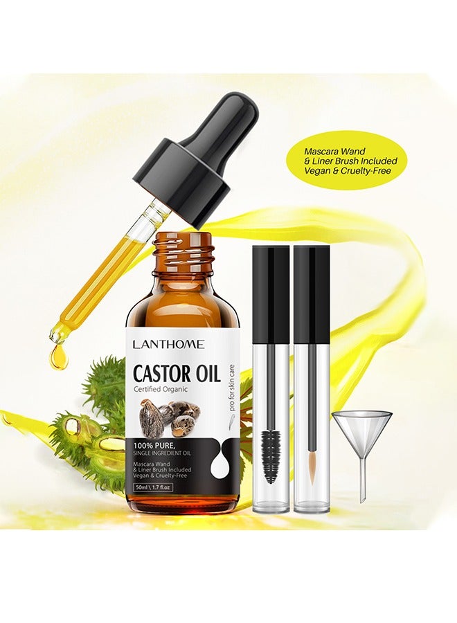 Castor Oil ,For Eyelashes and Eyebrows, Organic Jamaican Black Castor Oil Cold Pressed Hair Growth Oil, Skin Moisturizer Body Oil ith Eyelash Kit