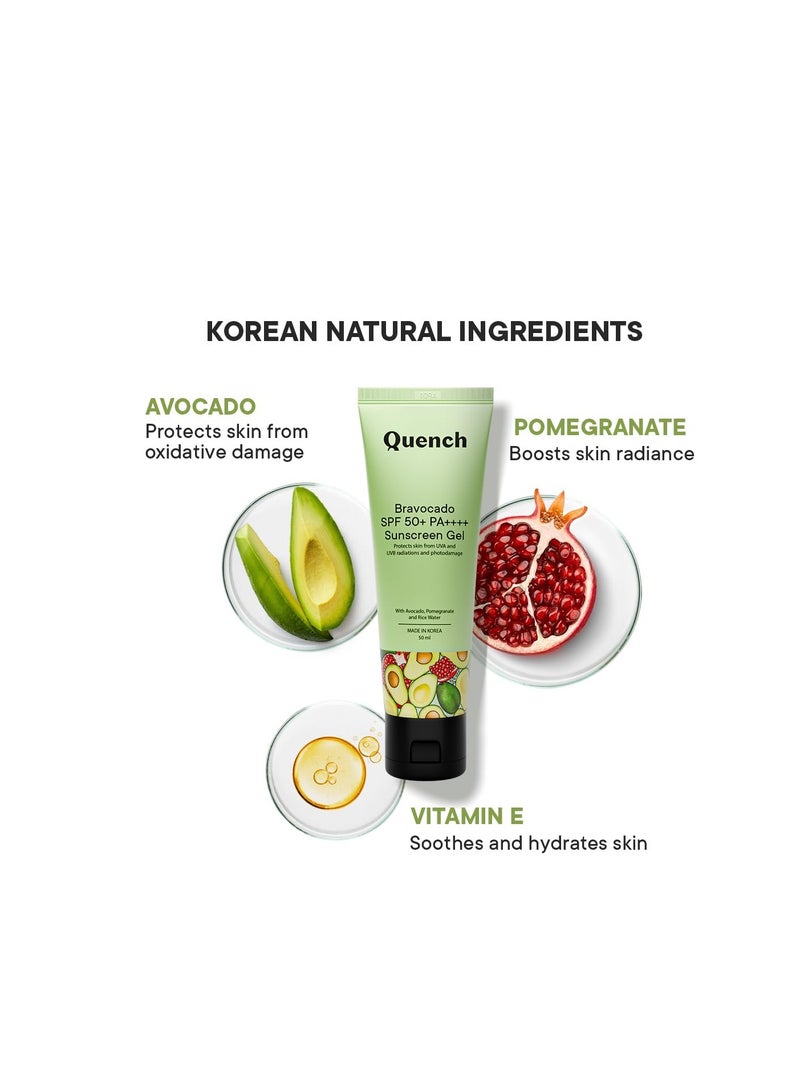 Quench Vitamin E Sunscreen SPF 50 PA for Glowing Skin| Ultra Lightweight  Non Oily and Non Sticky  No White Cast  UVA and UVB Protection  Made in Korea  For Women and Men  50ml