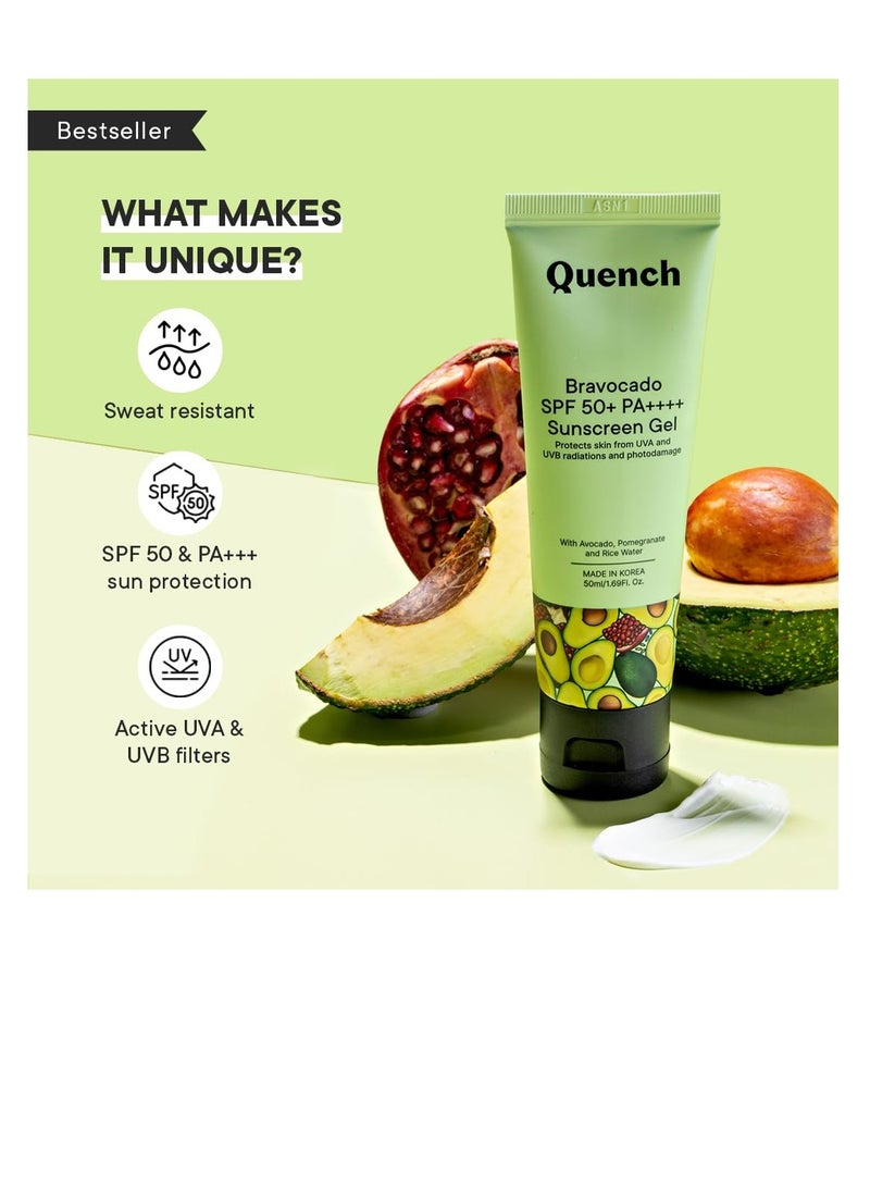 Quench Vitamin E Sunscreen SPF 50 PA for Glowing Skin| Ultra Lightweight  Non Oily and Non Sticky  No White Cast  UVA and UVB Protection  Made in Korea  For Women and Men  50ml