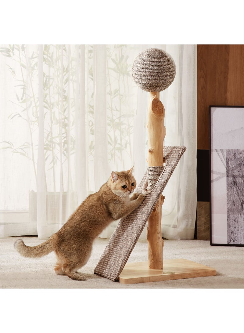 SOPAPETS High-End Large Cat Scratcher, Rubber Wood and Natural Sisal Made, Elegant and Durable 48x30x104cm