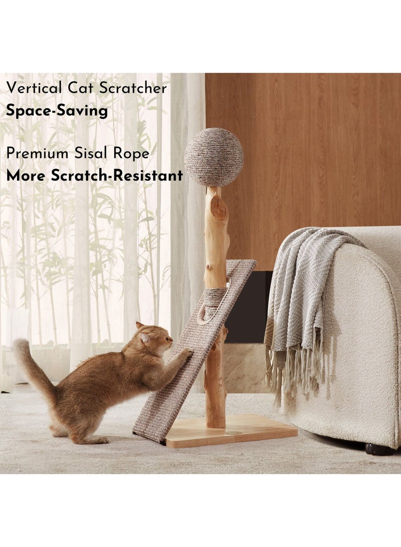 SOPAPETS High-End Large Cat Scratcher, Rubber Wood and Natural Sisal Made, Elegant and Durable 48x30x104cm