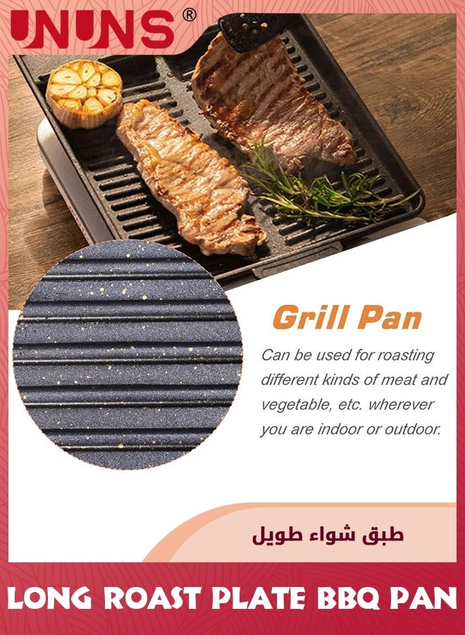 BBQ Grill Pan,32cm Nonstick Aluminum Induction Grill Pans Korean BBQ Grill For Stove Tops,Maifan Coated Surface Non-stick Smokeless Barbecue Plate For Indoor Outdoor BBQ,Rectangle