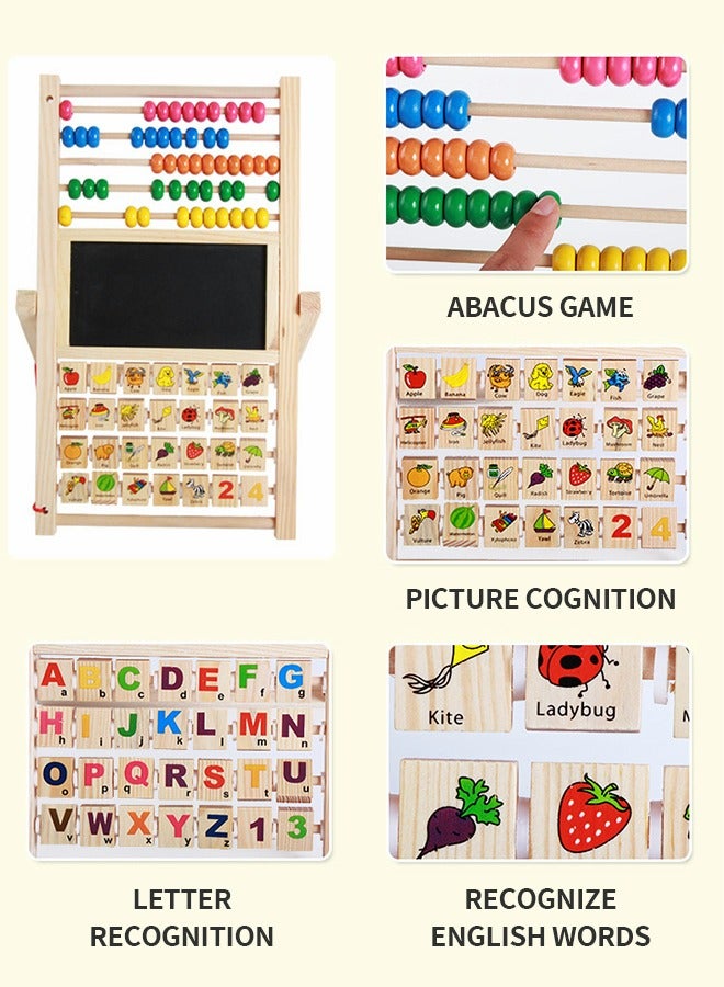 Multipurpose Drawing Board Calculation Stand Children Math Counting Toys, Children's Easel Wooden Abacus, Early Education Educational Toys Double Sided Whiteboard and Blackboard Vertical Easel