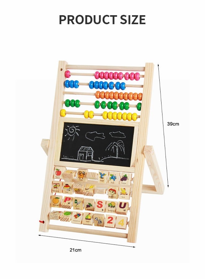 Multipurpose Drawing Board Calculation Stand Children Math Counting Toys, Children's Easel Wooden Abacus, Early Education Educational Toys Double Sided Whiteboard and Blackboard Vertical Easel