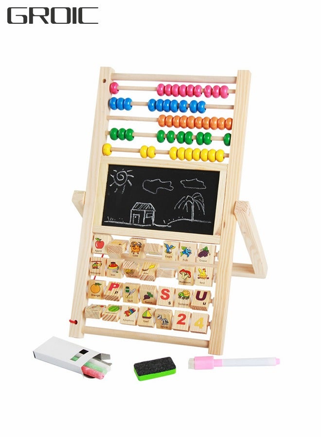 Multipurpose Drawing Board Calculation Stand Children Math Counting Toys, Children's Easel Wooden Abacus, Early Education Educational Toys Double Sided Whiteboard and Blackboard Vertical Easel