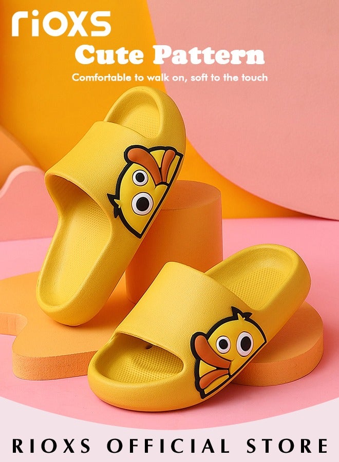Kids Cloud Slippers with Duck Patterns, Lightweight Soft Sole Open Toe Slide Sandals for Boys and Girls, Anti-Slip Quick Dry Pool Beach Slides, Comfortable Cartoon Slip-on Shower Slippers Bedroom Shoes, Summer Indoor Outdoor Shoes for Beach, Pool, Bathroom or on Hot Days, Perfect Gift for Childre, Yellow