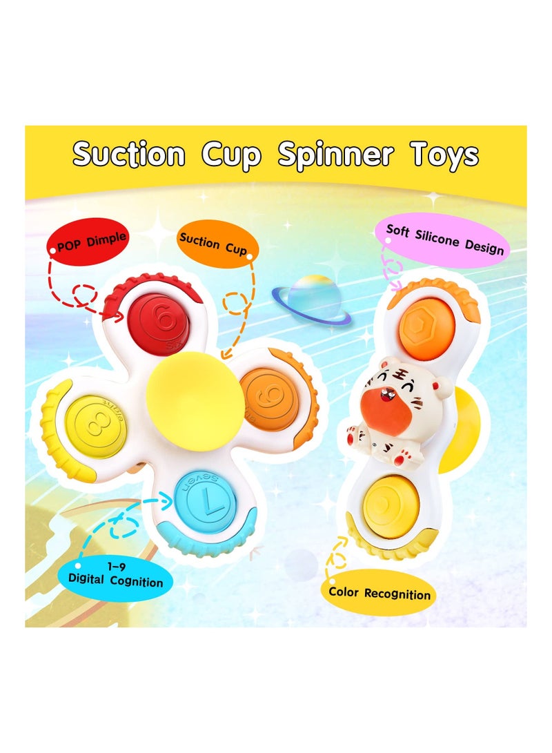 3PCS Suction Cup Pop-Up Fidget Spinner Toys for 1 2 3 Years Old, Sensory Toys for Toddlers, Early Education Toys, Birthday Gifts for Baby Boys Girls(Animal Style)