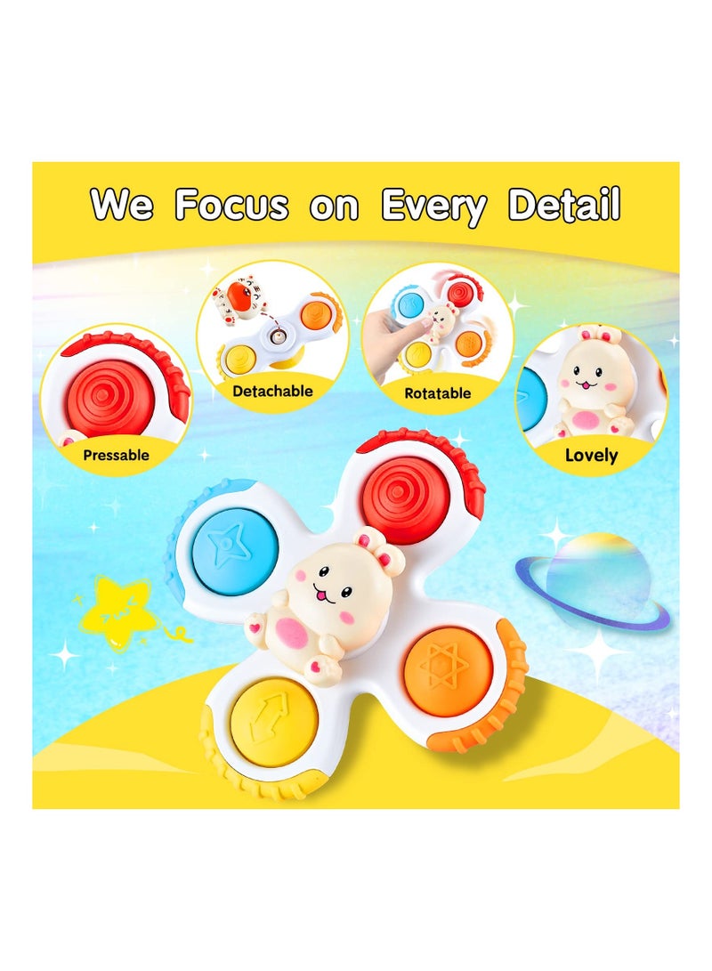 3PCS Suction Cup Pop-Up Fidget Spinner Toys for 1 2 3 Years Old, Sensory Toys for Toddlers, Early Education Toys, Birthday Gifts for Baby Boys Girls(Animal Style)