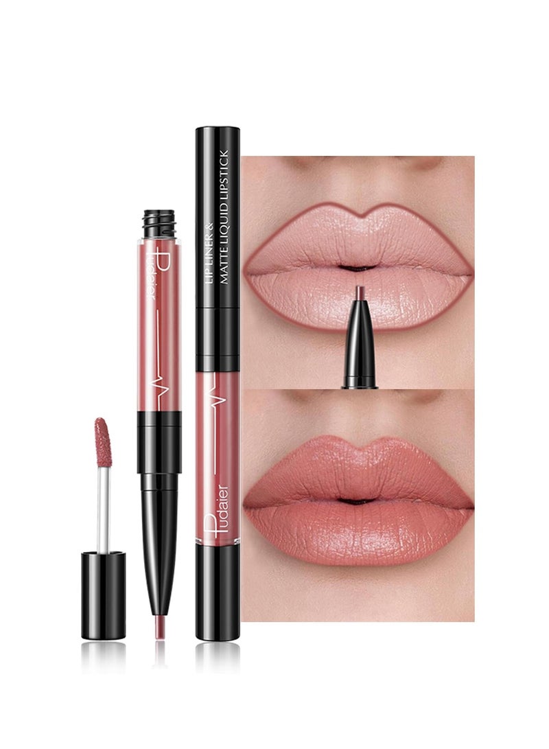 Lip Liner and Lipstick Set, Matte Liquid Lipstick and Lip Liner Pens Set, Up to 12 Hour Wear, Non-Stick Cup Lip Gloss & Lip Line Pencil Set For Women (Bean Paste Color)