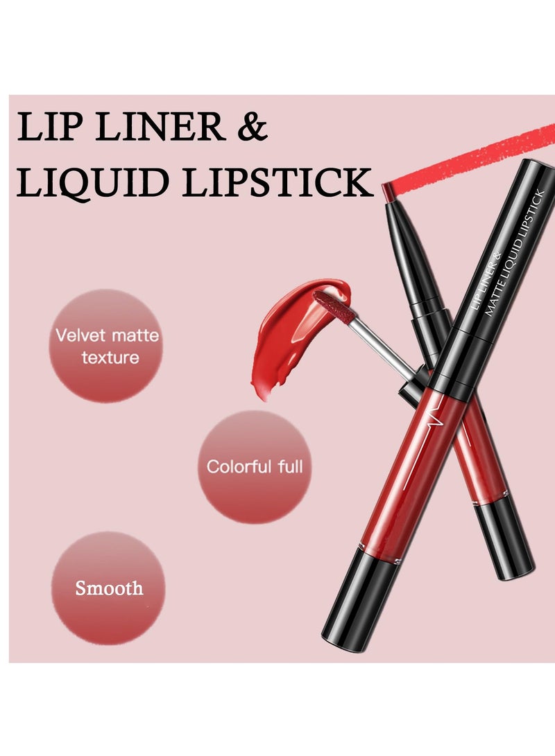Lip Liner and Lipstick Set, Matte Liquid Lipstick and Lip Liner Pens Set, Up to 12 Hour Wear, Non-Stick Cup Lip Gloss & Lip Line Pencil Set For Women (Bean Paste Color)