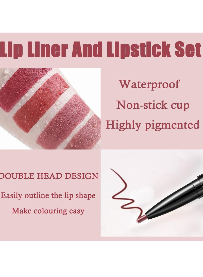 Lip Liner and Lipstick Set, Matte Liquid Lipstick and Lip Liner Pens Set, Up to 12 Hour Wear, Non-Stick Cup Lip Gloss & Lip Line Pencil Set For Women (Bean Paste Color)