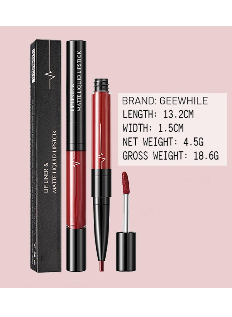 Lip Liner and Lipstick Set, Matte Liquid Lipstick and Lip Liner Pens Set, Up to 12 Hour Wear, Non-Stick Cup Lip Gloss & Lip Line Pencil Set For Women (Bean Paste Color)