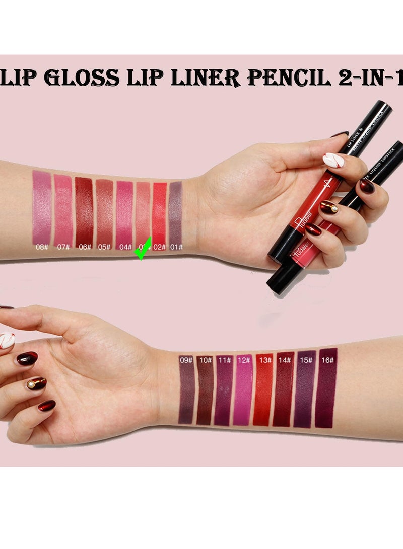 Lip Liner and Lipstick Set, Matte Liquid Lipstick and Lip Liner Pens Set, Up to 12 Hour Wear, Non-Stick Cup Lip Gloss & Lip Line Pencil Set For Women (Bean Paste Color)