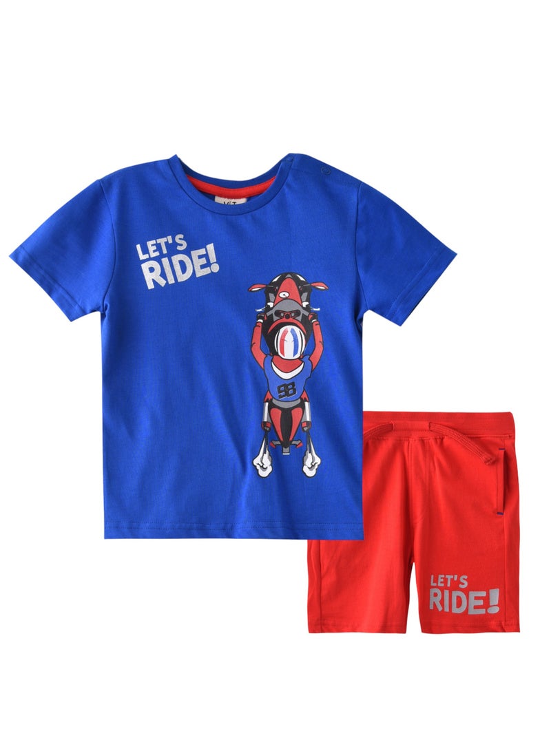 Baby Boys 2 piece Set - T-Shirts & Shorts - Blue and Red (100% Cotton)- VJ