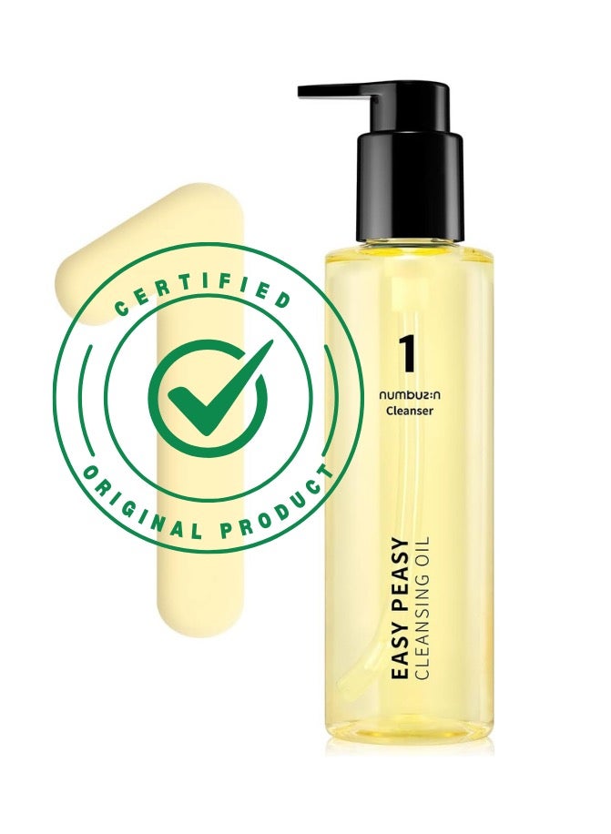 Numbuzin No.1 Easy Peasy Cleansing Oil | Makeup Removing Facial Cleanser, Unclogs Pores, Non-heavy, nature-derived ingredients | Korean Skin Care for Face, 6.76 fl oz