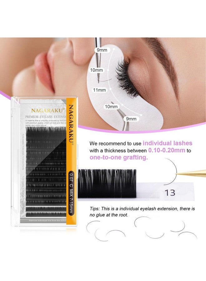 Eyelash Extensions Individual Lashes 0.20Mm D Curl 715Mm Mix Tray Classic Matte Black Natural Faux Mink 16 Rows