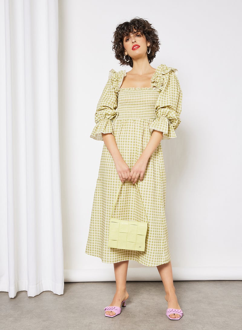 Gingham Ruffle Dress Green