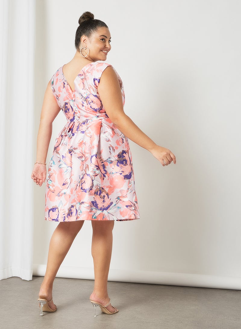 Plus Size Floral Print A-Line Dress Pink