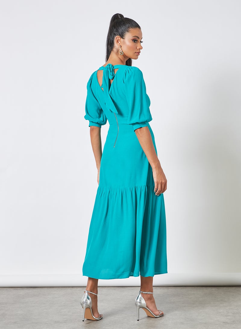 Gathered Detail A-Line Dress Turquoise