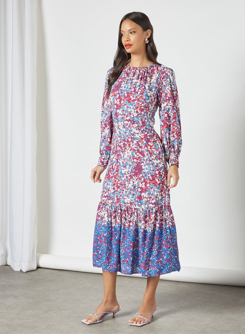 Floral Print Midi Dress Multicolour