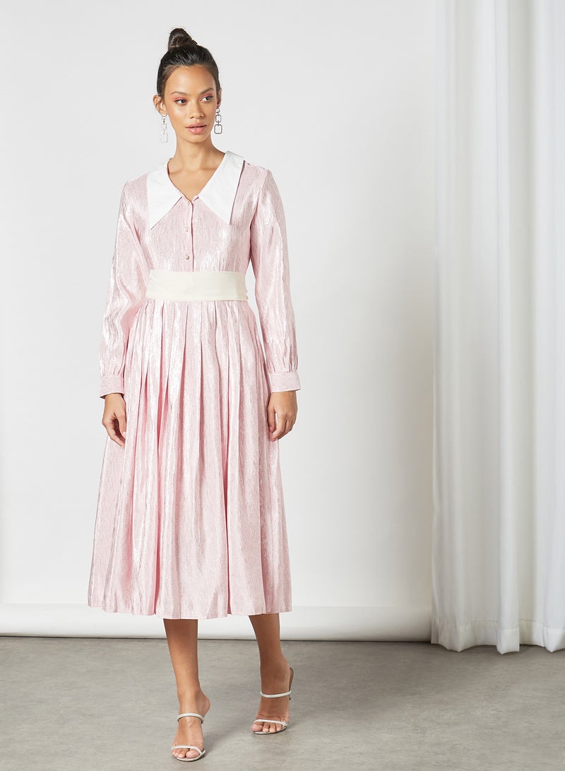 Pleated Midi Dress Pink