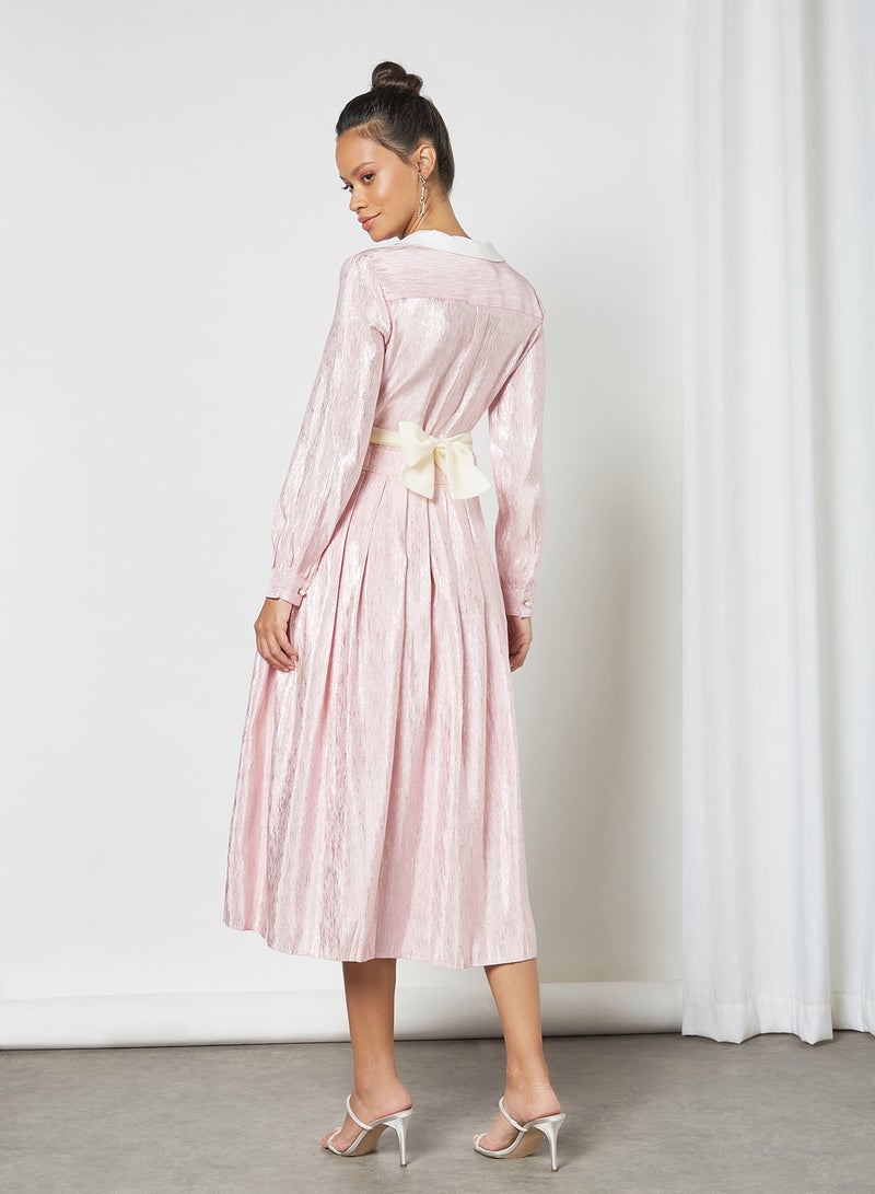 Pleated Midi Dress Pink