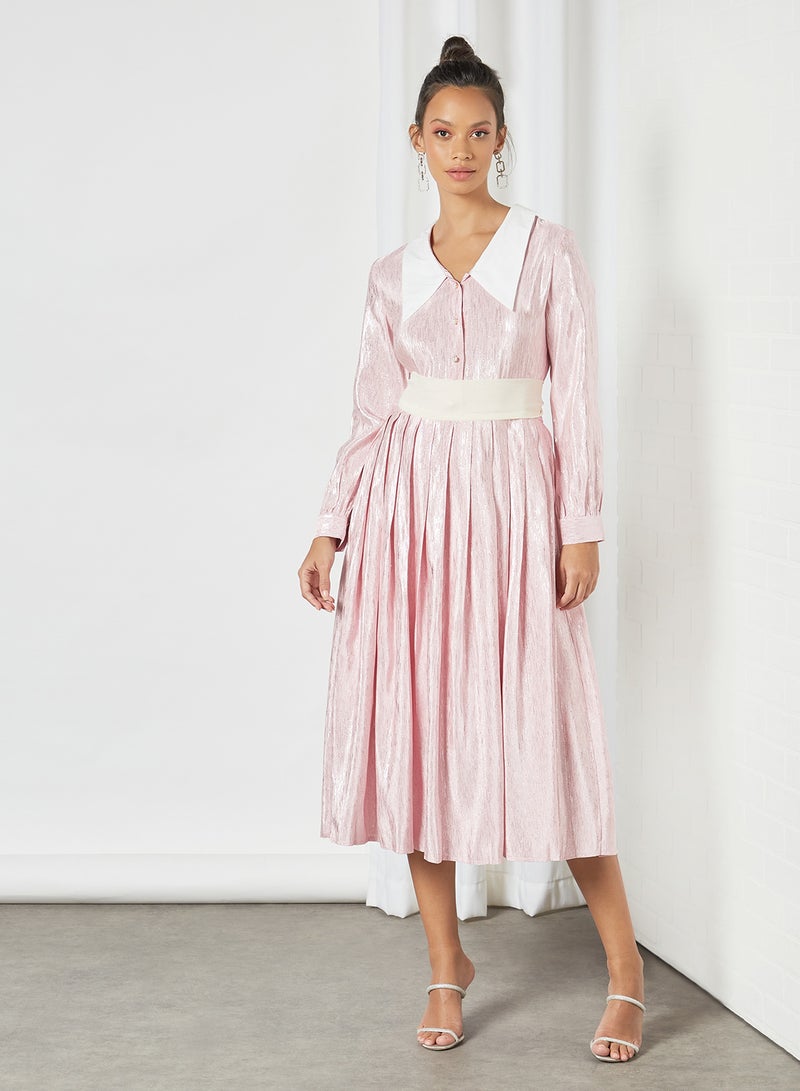 Pleated Midi Dress Pink