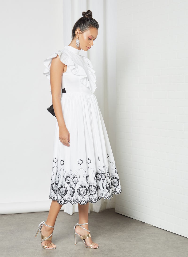 Embroidered Midi Dress White