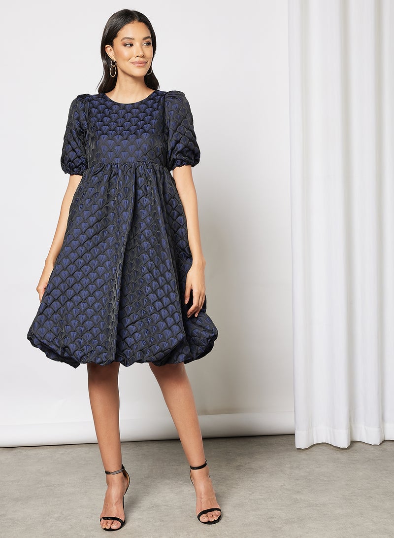 Skyla Puff Sleeve Midi Dress Black/Blue