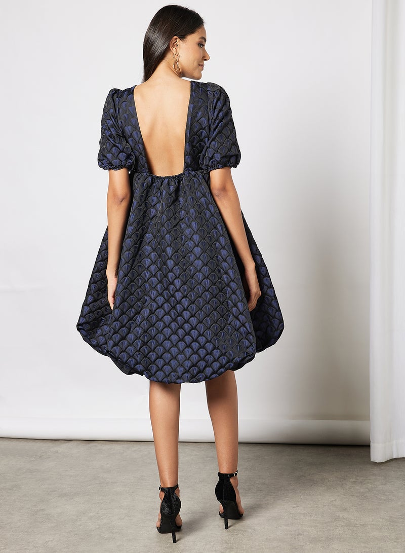 Skyla Puff Sleeve Midi Dress Black/Blue