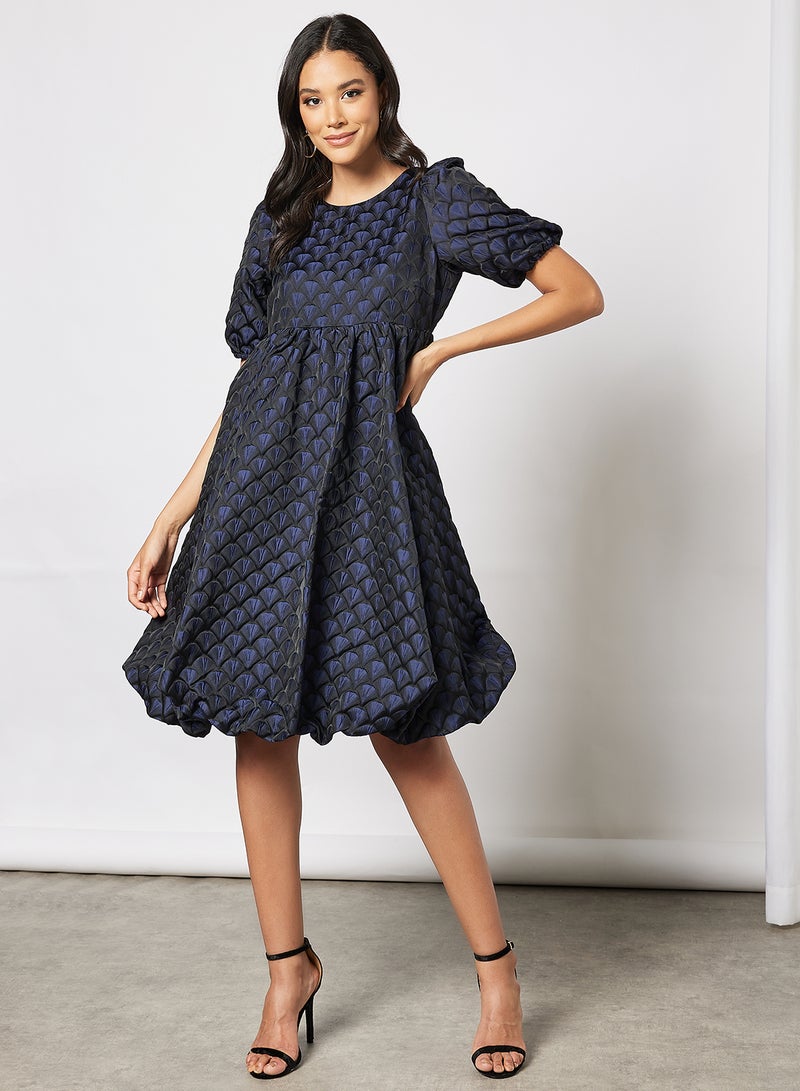 Skyla Puff Sleeve Midi Dress Black/Blue